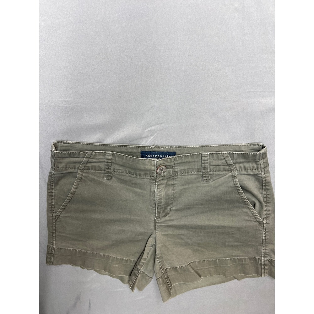 Aeropostale Womens Chino Shorts Size 2 Olive Green Low Rise Stretch Cotton Twill